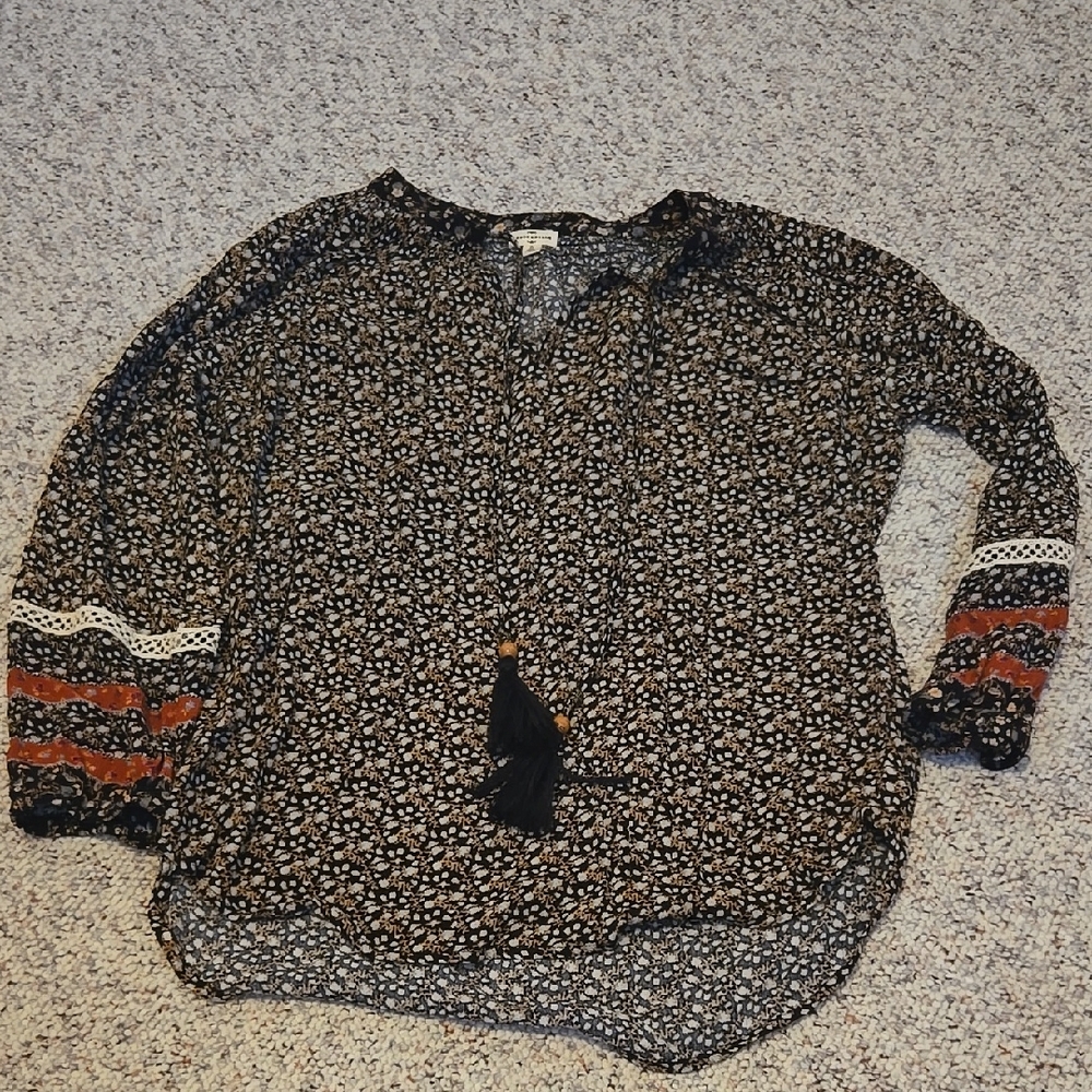 Mason & Belle, Women's Black and Brown Patterned Dress Top, size small